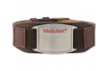 MedicAlert leður armband dökkbrúnt Verð kr.9.500 Stærð 18 – 23 cm